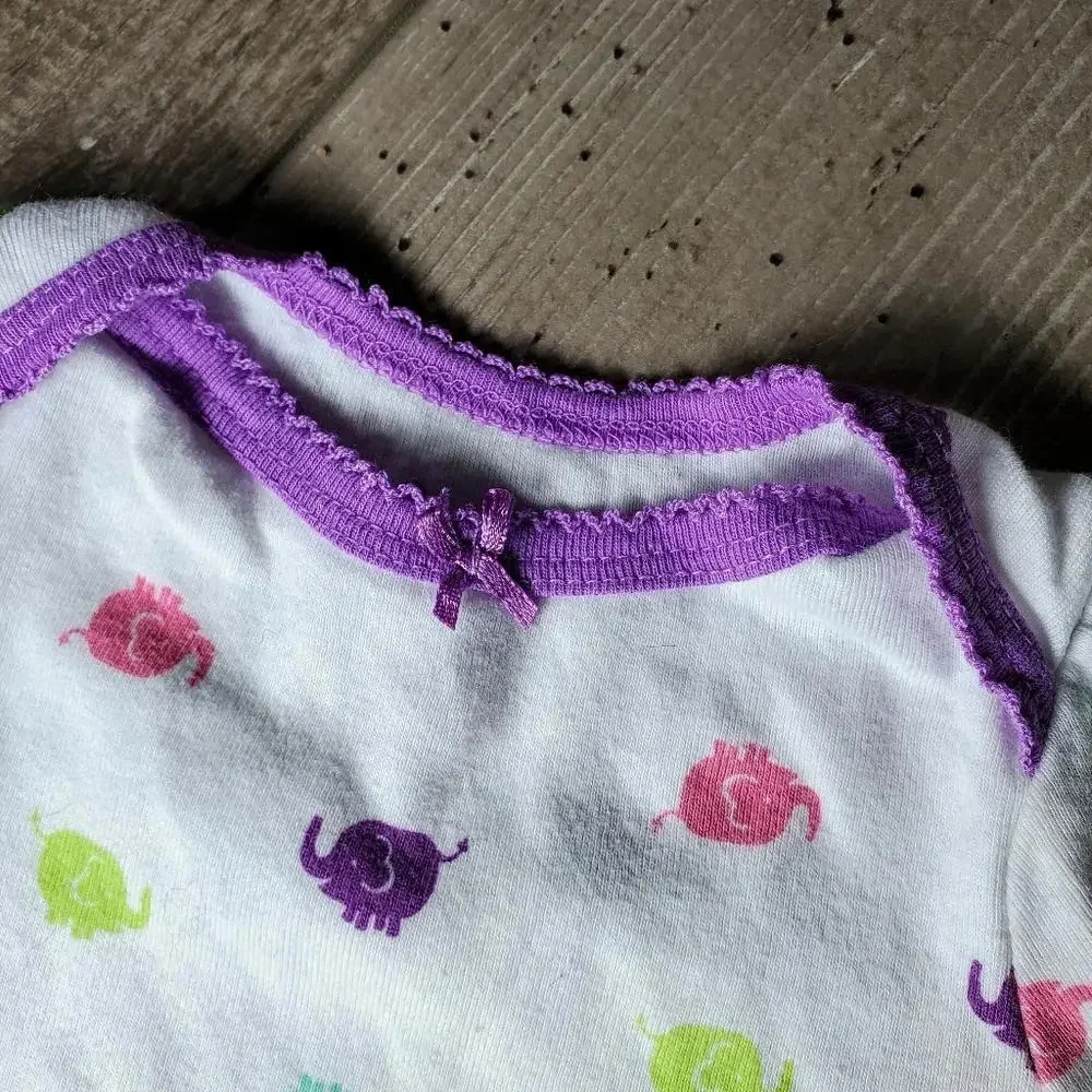 Baby Girl Elephant Onesie Bundle Size 3 Months NWOT Purple White Cotton
